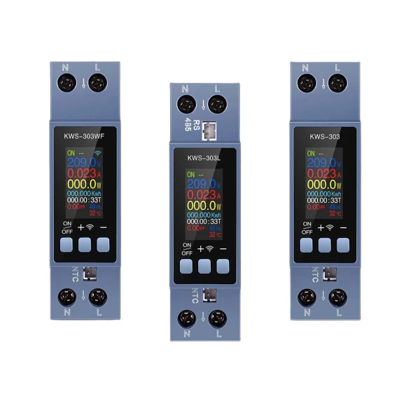 8-in-1 Energy Meter with Voltage, Current, Power Monitoring, TFT Screen, WiFi Remote Control, and DIN Rail Installation — Energy Monitor, KEWEISI