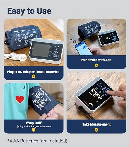 Precision Check Pro Blood Pressure Monitor for Home Use with Bluetooth - Wide Range Cuff, 4 Users, iOS & Android... — Blood Pressure Monitor, A&D Medical