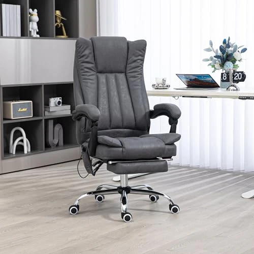 6 Point Vibration Massage Office Chair with Heat, Adjustable Height, Reclining Backrest and Retractable Footrest — Smart Chairs, Vinsetto