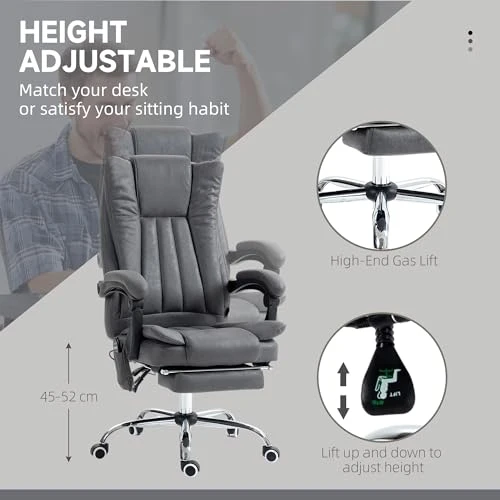 6 Point Vibration Massage Office Chair with Heat, Adjustable Height, Reclining Backrest and Retractable Footrest — Smart Chairs, Vinsetto