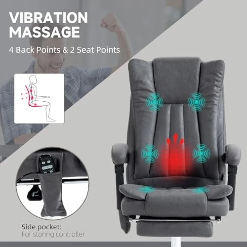 6 Point Vibration Massage Office Chair with Heat, Adjustable Height, Reclining Backrest and Retractable Footrest — Smart Chairs, Vinsetto
