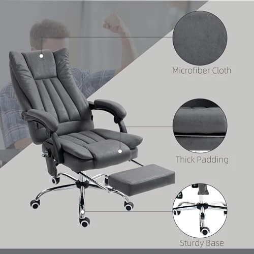 6 Point Vibration Massage Office Chair with Heat, Adjustable Height, Reclining Backrest and Retractable Footrest — Smart Chairs, Vinsetto