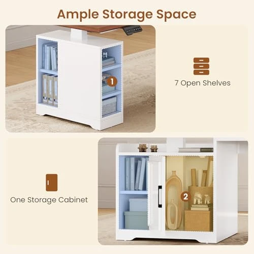 Farmhouse L Shaped Electric Standing Desk with Drawers and Shelves — Standing Desk, SEDETA