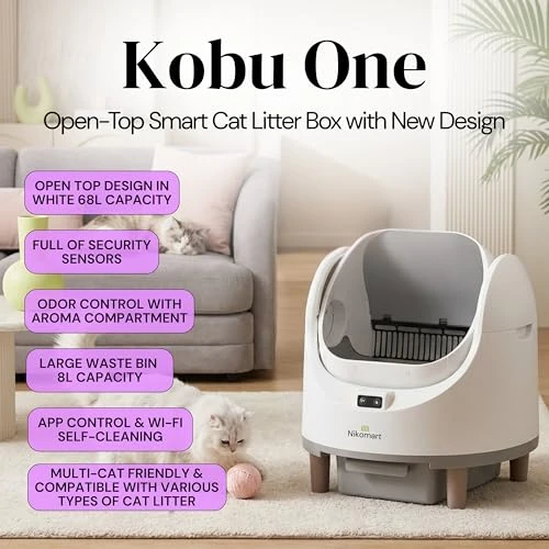 Open-Top Automatic Litter Box with App Control and Fragrance Dispenser — Self-Cleaning Litter Box, NIKOMART