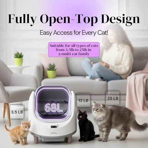 Open-Top Automatic Litter Box with App Control and Fragrance Dispenser — Self-Cleaning Litter Box, NIKOMART