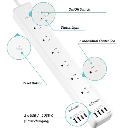 Smart WiFi Power Strip Surge Protector — Smart Plug, BN-LINK