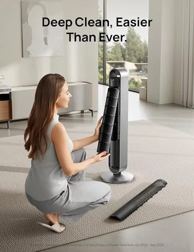 Tower Fan for Bedroom, 42 Inch 120° Oscillating Fan, 20dB Quiet DC Motor, 28ft/s Velocity Bladeless Standing Fan with 12... — Smart Fan, Dreo