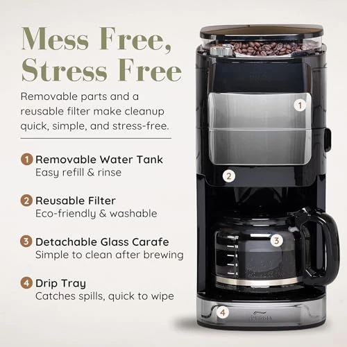Digital Drip Coffee Maker with Built-In Burr Grinder — Coffee Maker, AMBRISTA