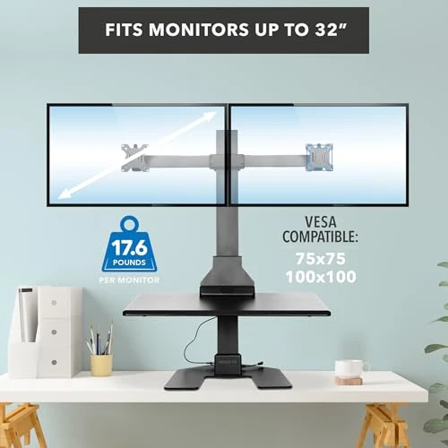 Double Monitor Electric Standing Desk Converter — Standing Desk, Mount-It!