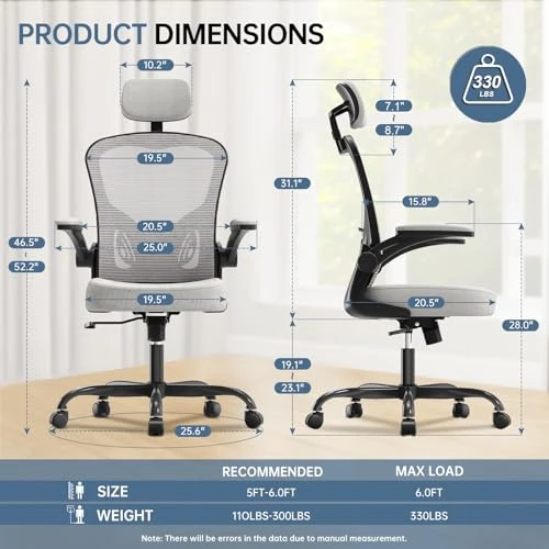 Ergonomic Desk Chair with High Back, Flip-up Armrests — Smart Chairs, Synorla