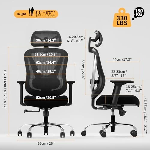 Ergonomic Mesh Office Chair with 3D Adjustable Lumbar Support and 3D Armrests — Smart Chairs, HOLLUDLE