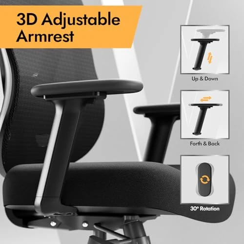 Ergonomic Mesh Office Chair with 3D Adjustable Lumbar Support and 3D Armrests — Smart Chairs, HOLLUDLE
