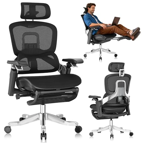 Ergonomic Office Chair with Sync Lumbar Support, Sliding Seat, 4D Arm, 150° Recline, Adjustable Back, Footrest, Aluminum... — Smart Chairs, GABRYLLY