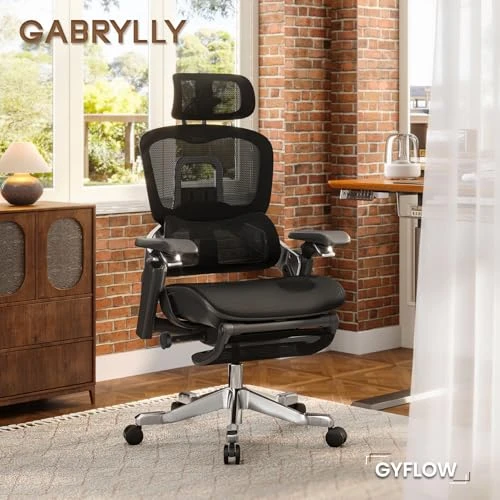 Ergonomic Office Chair with Sync Lumbar Support, Sliding Seat, 4D Arm, 150° Recline, Adjustable Back, Footrest, Aluminum... — Smart Chairs, GABRYLLY