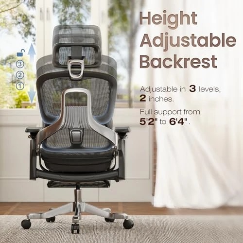 Ergonomic Office Chair with Sync Lumbar Support, Sliding Seat, 4D Arm, 150° Recline, Adjustable Back, Footrest, Aluminum... — Smart Chairs, GABRYLLY