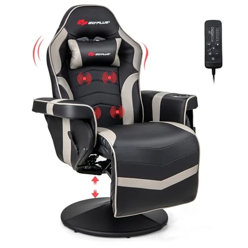 Gaming Chair with Massage, Reclining Backrest, and Retractable Footrest — Smart Chairs, Goplus