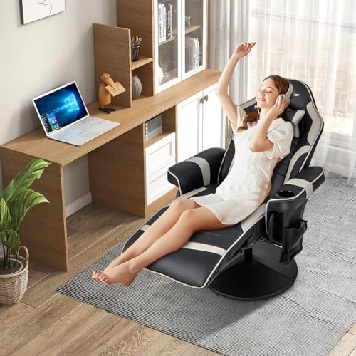 Gaming Chair with Massage, Reclining Backrest, and Retractable Footrest — Smart Chairs, Goplus