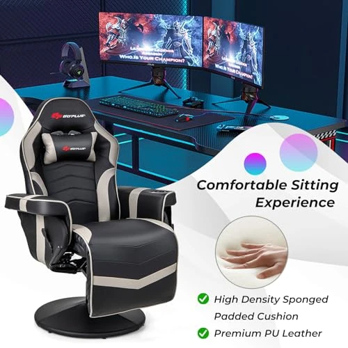 Gaming Chair with Massage, Reclining Backrest, and Retractable Footrest — Smart Chairs, Goplus