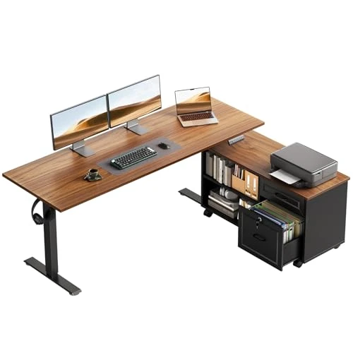 L Shaped Electric Standing Desk with Drawers & File Cabinet Sets — Standing Desk, OffiGo