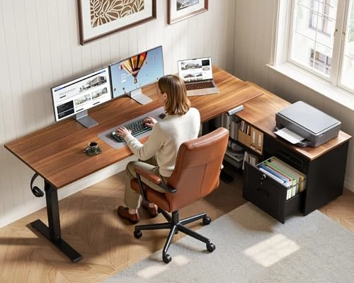 L Shaped Electric Standing Desk with Drawers & File Cabinet Sets — Standing Desk, OffiGo
