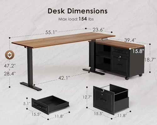 L Shaped Electric Standing Desk with Drawers & File Cabinet Sets — Standing Desk, OffiGo