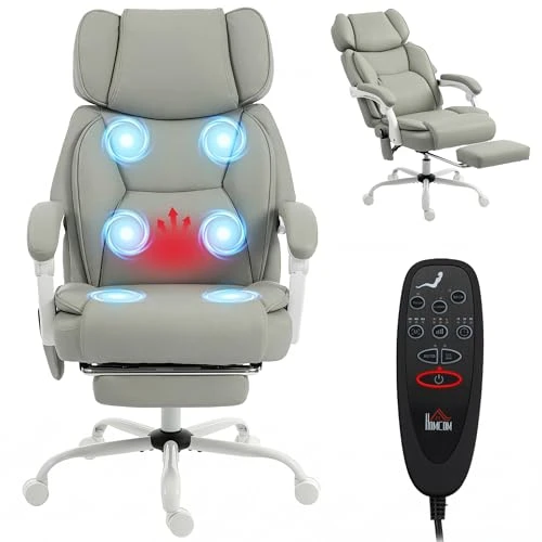 Massage Office Chair with Lumbar Heat, Ergonomic Executive Desk Chair with Adjustable Headrest, Vibration, Reclining,... — Massage Chairs, HOMCOM