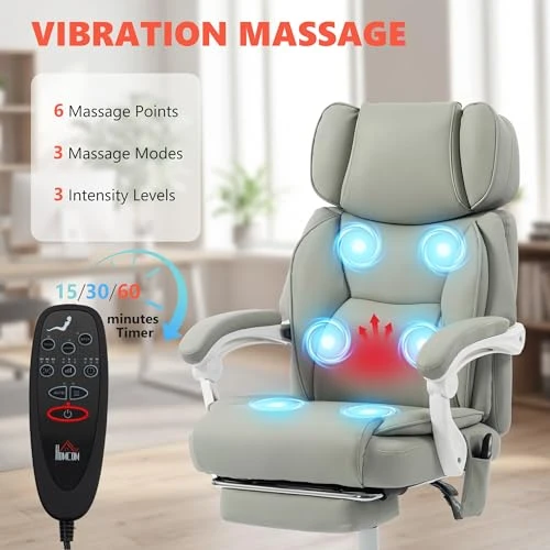 Massage Office Chair with Lumbar Heat, Ergonomic Executive Desk Chair with Adjustable Headrest, Vibration, Reclining,... — Massage Chairs, HOMCOM