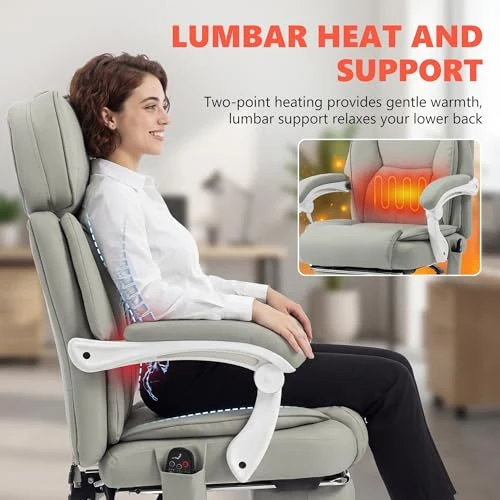Massage Office Chair with Lumbar Heat, Ergonomic Executive Desk Chair with Adjustable Headrest, Vibration, Reclining,... — Massage Chairs, HOMCOM