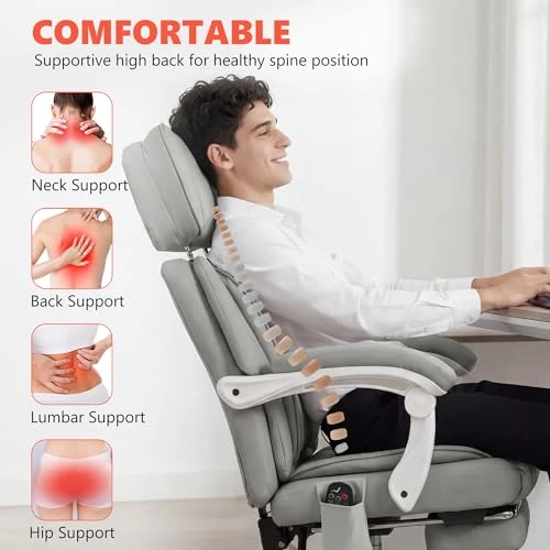 Massage Office Chair with Lumbar Heat, Ergonomic Executive Desk Chair with Adjustable Headrest, Vibration, Reclining,... — Massage Chairs, HOMCOM