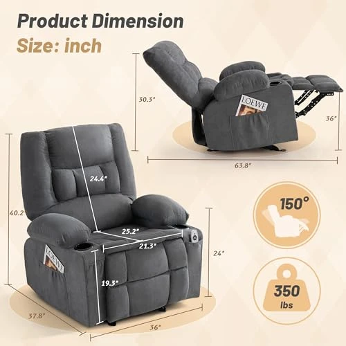 Rocker Recliner Chair with Massage and Heat — Massage Chairs, BIGGARSIT