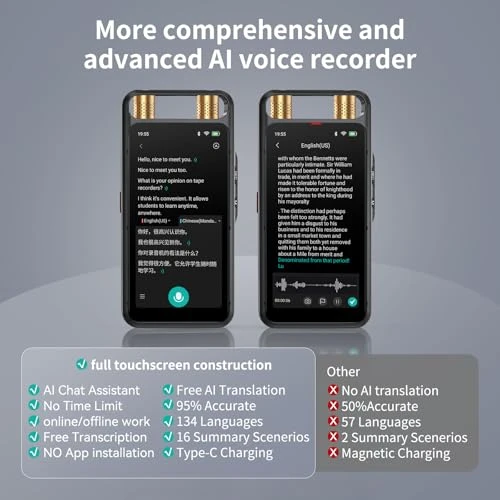 Voice Recorder with AI Transcription, Playback, and Translation — Translator Device, Rpbznr