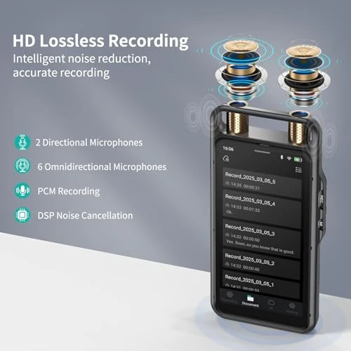 Voice Recorder with AI Transcription, Playback, and Translation — Translator Device, Rpbznr