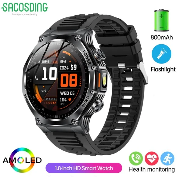 Уличные умные часы с большой батареей и светодиодным фонариком — Smart Watch, SACOSDING