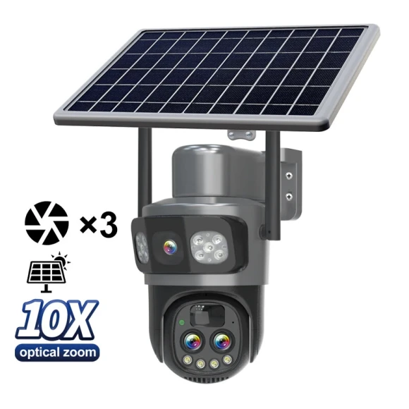 Tri-lens Solar Camera with 10X Optical Zoom — Security Camera, Guudgo