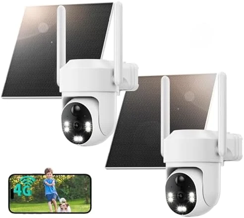 4G LTE Cellular Security Camera Outdoor, Solar Powered, 2K Color Night Vision, 360° PTZ, PIR Motion Detection, 2 Pack — Security Camera, LIWAN