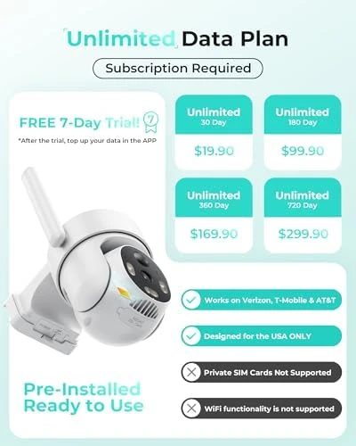 4G LTE Cellular Security Camera Outdoor, Solar Powered, 2K Color Night Vision, 360° PTZ, PIR Motion Detection, 2 Pack — Security Camera, LIWAN