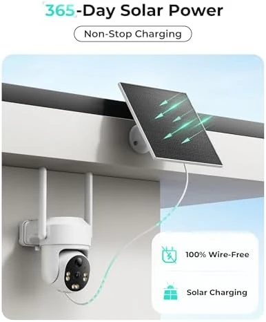 4G LTE Cellular Security Camera Outdoor, Solar Powered, 2K Color Night Vision, 360° PTZ, PIR Motion Detection, 2 Pack — Security Camera, LIWAN