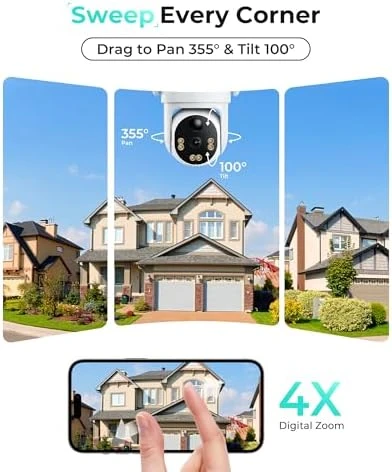 4G LTE Cellular Security Camera Outdoor, Solar Powered, 2K Color Night Vision, 360° PTZ, PIR Motion Detection, 2 Pack — Security Camera, LIWAN