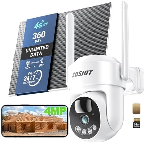 Cellular Security Camera with Solar Power and 360-Day Data — Security Camera, ZDSIOT