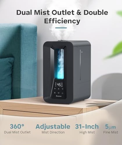 Cool Mist Top Fill Humidifier with Aroma Diffuser, Humidistat, Night Light — Humidifier, BREEZOME