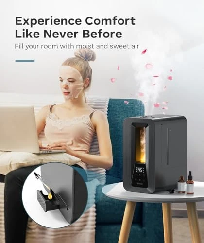 Cool Mist Top Fill Humidifier with Aroma Diffuser, Humidistat, Night Light — Humidifier, BREEZOME