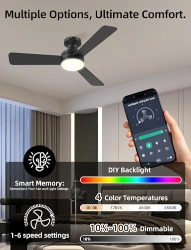 RGB Ceiling Fan with Light — Smart Fan, Homlit