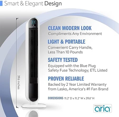 Smart Oscillating Tower Fan — Smart Fan, Lasko