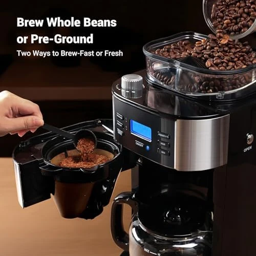 Drip Coffee Maker with Built-in Burr Grinder & Programmable Timer — Coffee Maker, Gevi