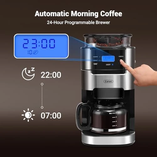 Drip Coffee Maker with Built-in Burr Grinder & Programmable Timer — Coffee Maker, Gevi