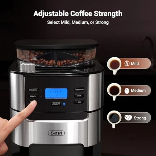 Drip Coffee Maker with Built-in Burr Grinder & Programmable Timer — Coffee Maker, Gevi