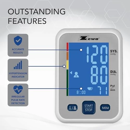 Premium Automatic Blood Pressure Monitor with Bluetooth and Extra-Large Display — Blood Pressure Monitor, Zewa