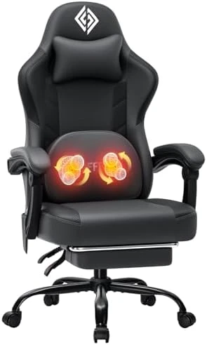 3D Kneading Massage Gaming Chair with Heated Lumbar Support and Footrest — Smart Chairs, HOFFREE