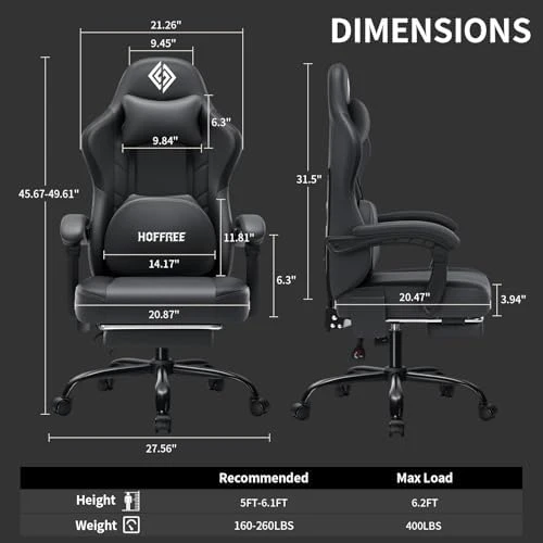 3D Kneading Massage Gaming Chair with Heated Lumbar Support and Footrest — Smart Chairs, HOFFREE