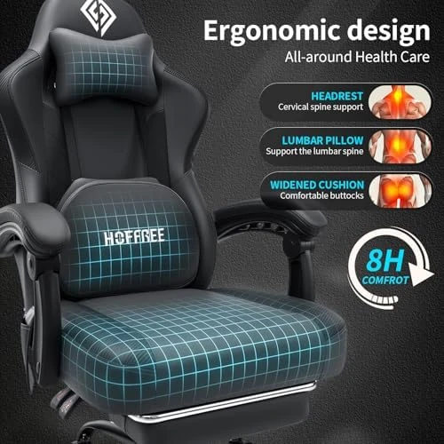 3D Kneading Massage Gaming Chair with Heated Lumbar Support and Footrest — Smart Chairs, HOFFREE
